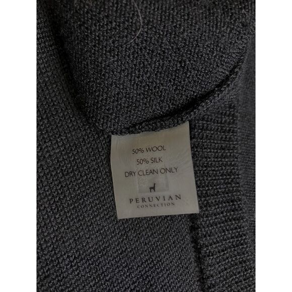 Peruvian Connection Black Wool Silk Cardigan Duster Midi Long Sleeve XL - Picture 6 of 7